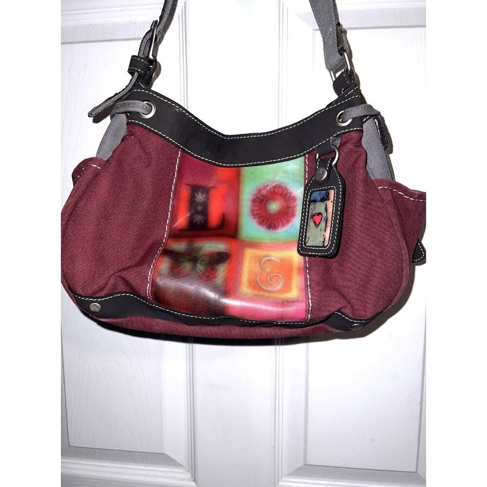 SHERPANI Bag Burgundy Canvas Colorblock Shoulder Bag Drawstring Love